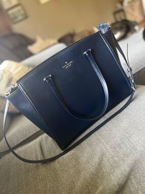 Kate Spade Navy Leather Tote with Shoulder Strap